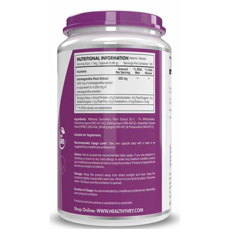 Healthyhey Nutrition Ashwagandha Root Extract 8:1 -120 Ashwagandha Capsules
