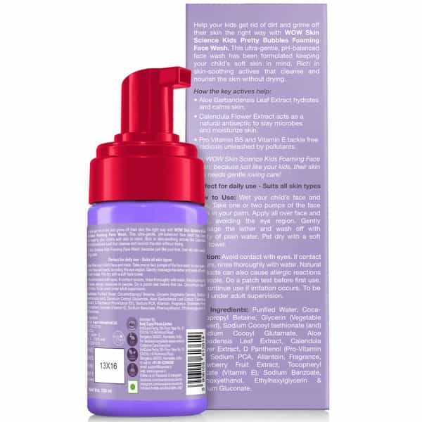 Wow Skin Science Kids Pretty Bubbles Foaming Face Wash - Tear Free 100Ml