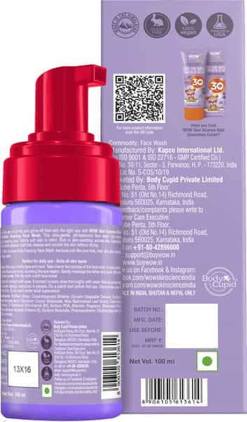 Wow Skin Science Kids Pretty Bubbles Foaming Face Wash - Tear Free 100Ml