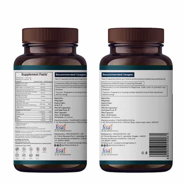 Miduty Berberine 98% With Vit B12 - Diabetes - Weight Loss - Blood Sugar - Sugar Free - 60 Capsules