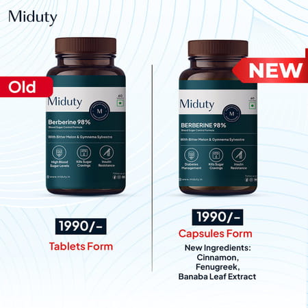 Miduty Berberine 98% With Vit B12 - Diabetes - Weight Loss - Blood Sugar - Sugar Free - 60 Capsules