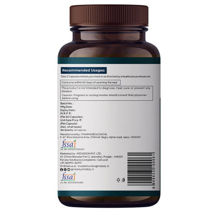 Miduty Berberine 98% With Vit B12 - Diabetes - Weight Loss - Blood Sugar - Sugar Free - 60 Capsules