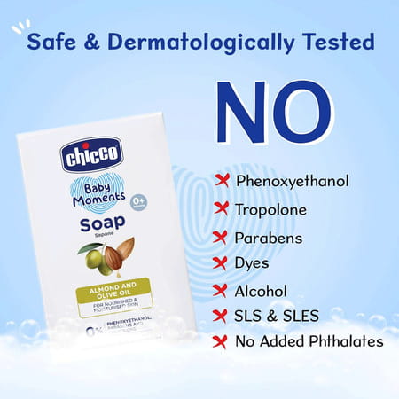 Chicco Baby Moments Bath Soap Soft Moisturising And Nourishing Formula 0m+ ( 75gm 3 +1)