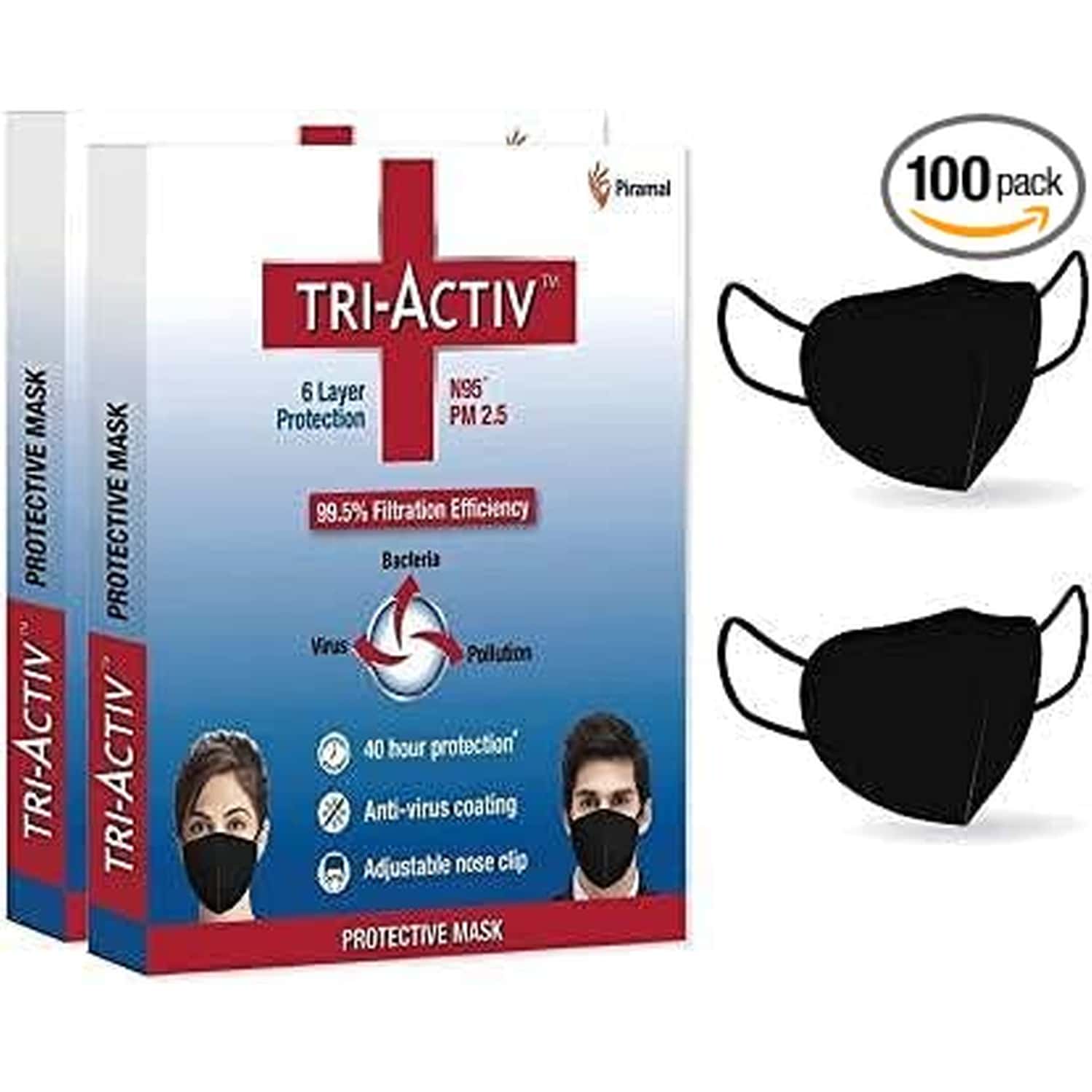 Tri-Activ 6 Layer Protective Face Masks | N95 Tested As Per Niosh Standard | Black Mask Pack Of 100