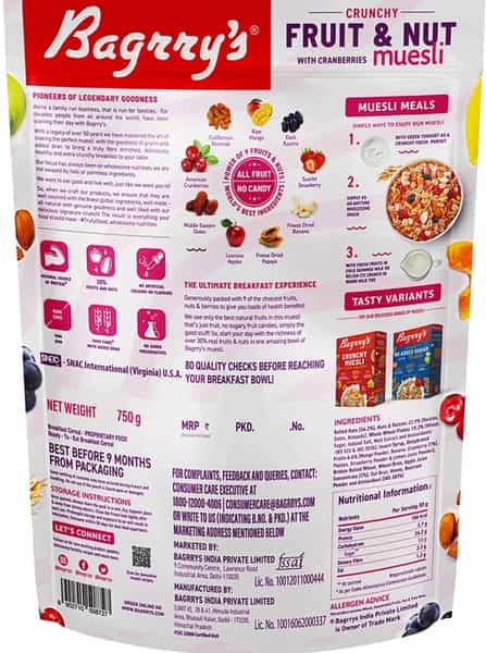Bagrrys Fruit And Nut Muesli With Cranberries - 750G