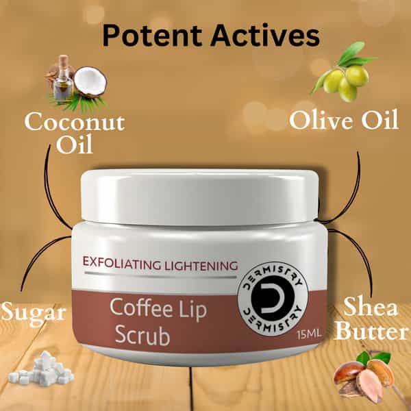 Dermistry Coffee Lip Scrub & Strawberry + Cocoa Butter For Dark Dry Chapped Spf10 Glossy Lip Balm