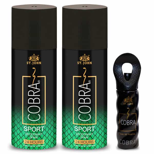 St.john Cobra Sport 150Ml*2 Deodorant For Men & 15Ml Perfume For Men Pack Of 3
