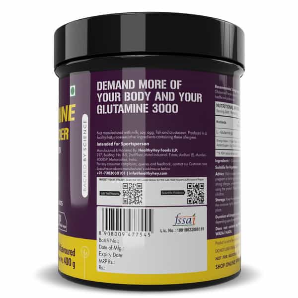 Healthyhey Sports Glutamine Powder Muscle Growth And Recovery-Unflavoured 400G