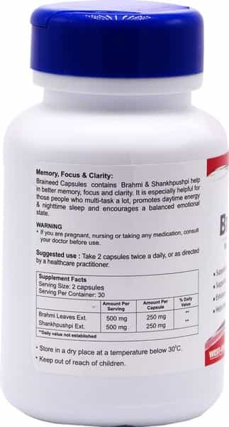 Healthvit Braineed Brahmi & Shankhpushpi Aid In Increasing Memory -60 Capsules
