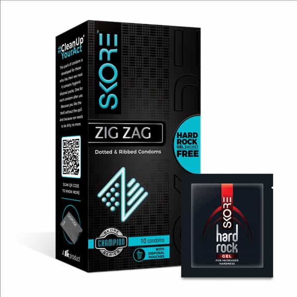 Skore Zigzag Condom 10 And Hard Rock Gel Sachet Free