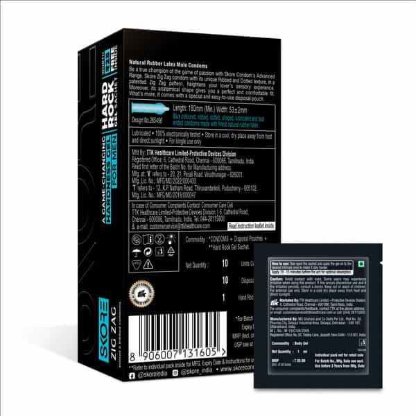 Skore Zigzag Condom 10 And Hard Rock Gel Sachet Free
