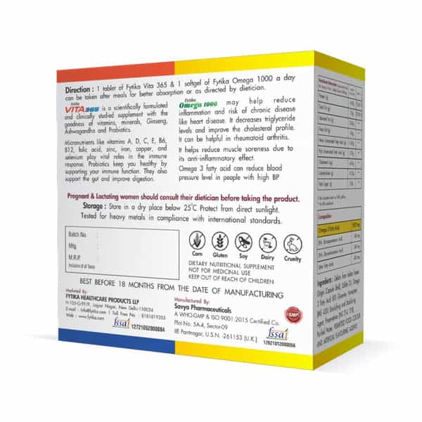 Fytika Vita 365 & Fytika Omega 3 Fish Oil 1000Mg Combo Pack30tabseach