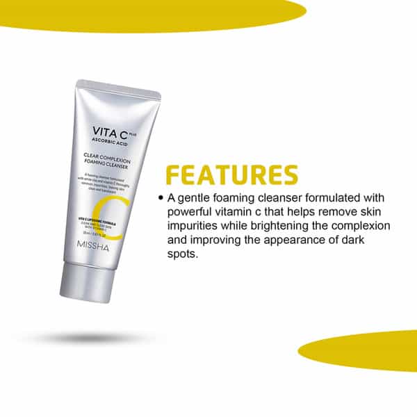 Missha Vita C Plus Clear Complexion Foaming Cleanser - Korean Face Cleanser - Korean Skincare 120Ml