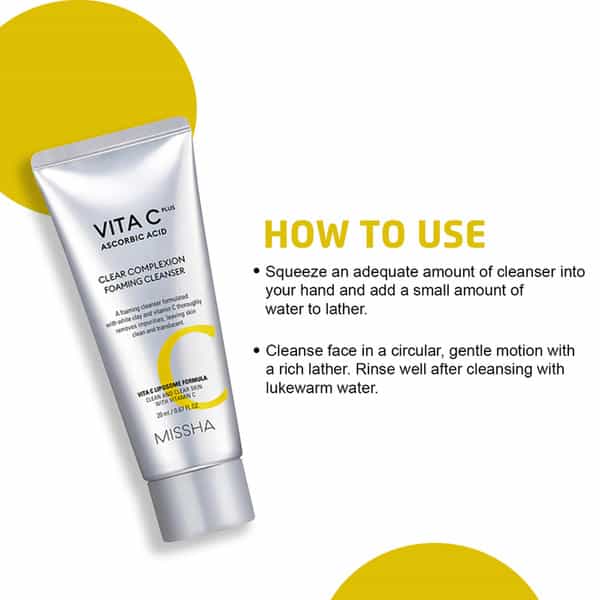Missha Vita C Plus Clear Complexion Foaming Cleanser - Korean Face Cleanser - Korean Skincare 120Ml
