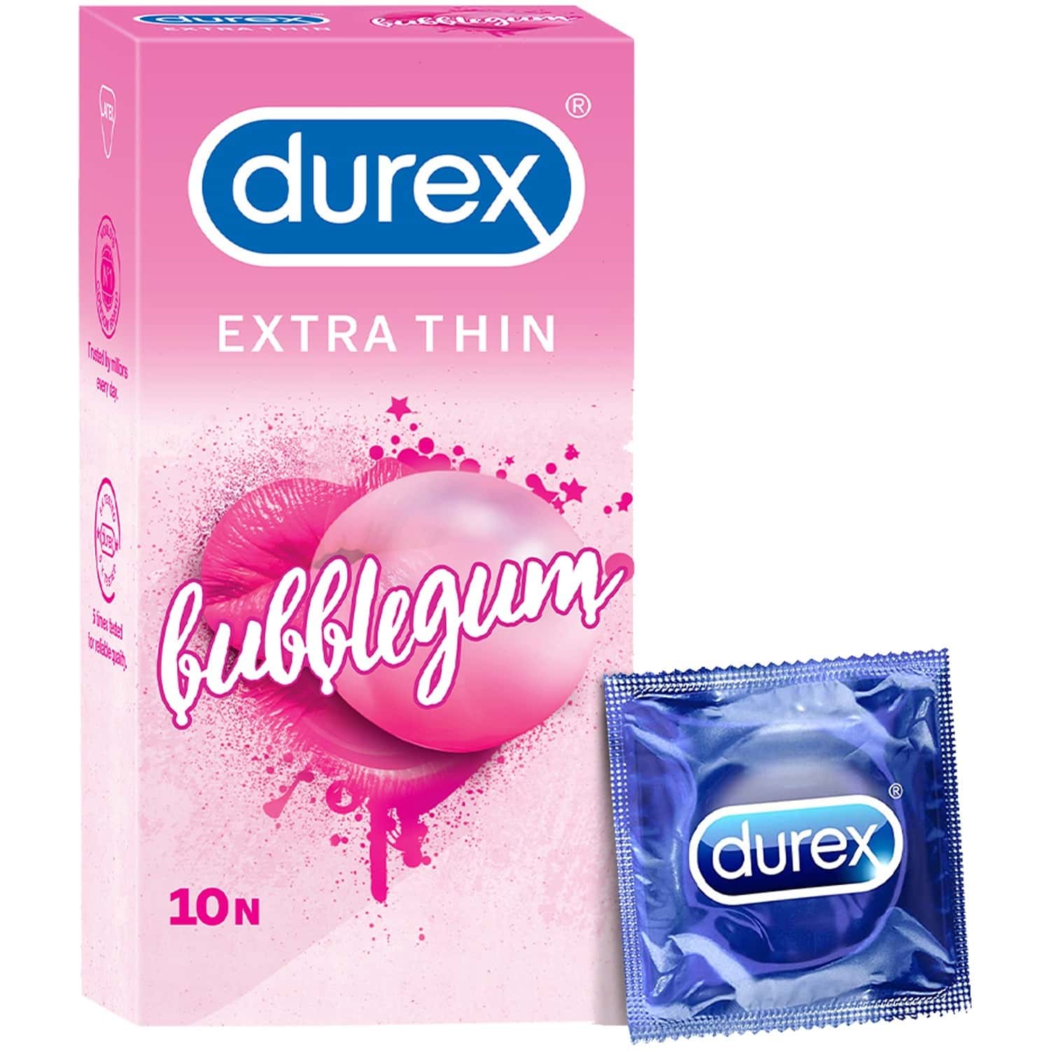 Buy DUREX EXTRA THIN BUBBLEGUM FLAVOURED CONDOMS FOR MEN10S Online