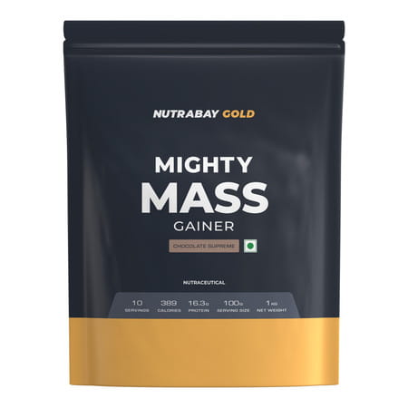 Nutrabay Gold Mighty Mass | Weight Gainer Supplement Powder - 1kg | Chocolate Supreme