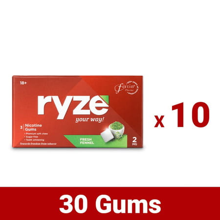 Ryze Nicotine Gums | Fresh Fennel | 2mg | Helps In Quitting Smoking & Tobacco | 3 Count | Pack Of 10