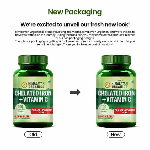 Vlado's Himalayan Organics Chelated Iron With Vitamin C Supplement - 100 Veg Tablets