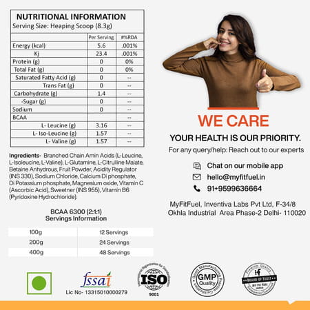 Myfitfuel Bcaa 6300 2:1:1 (100 Gm) Tangy Orange| Leucine | Isoleucine | Valine