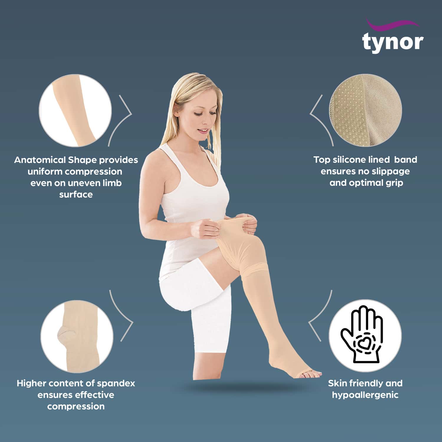 TYNOR MEDICAL COMPRESSION STOCKING KNEE HIGH CLASS 2 (PAIR) BEIGE MEDIUM PACK OF 2