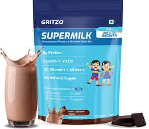 Gritzo Supermilk Growth (2-6y Boy & Girl) | 6g Protein (double Chocolate 800g) | Zero Refined Sugar