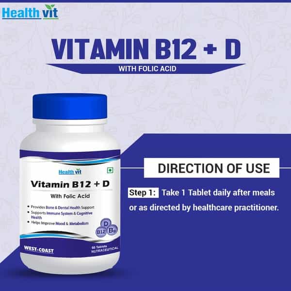 Healthvit Vitamin B12+D With Folic Acid - 60 Tablets