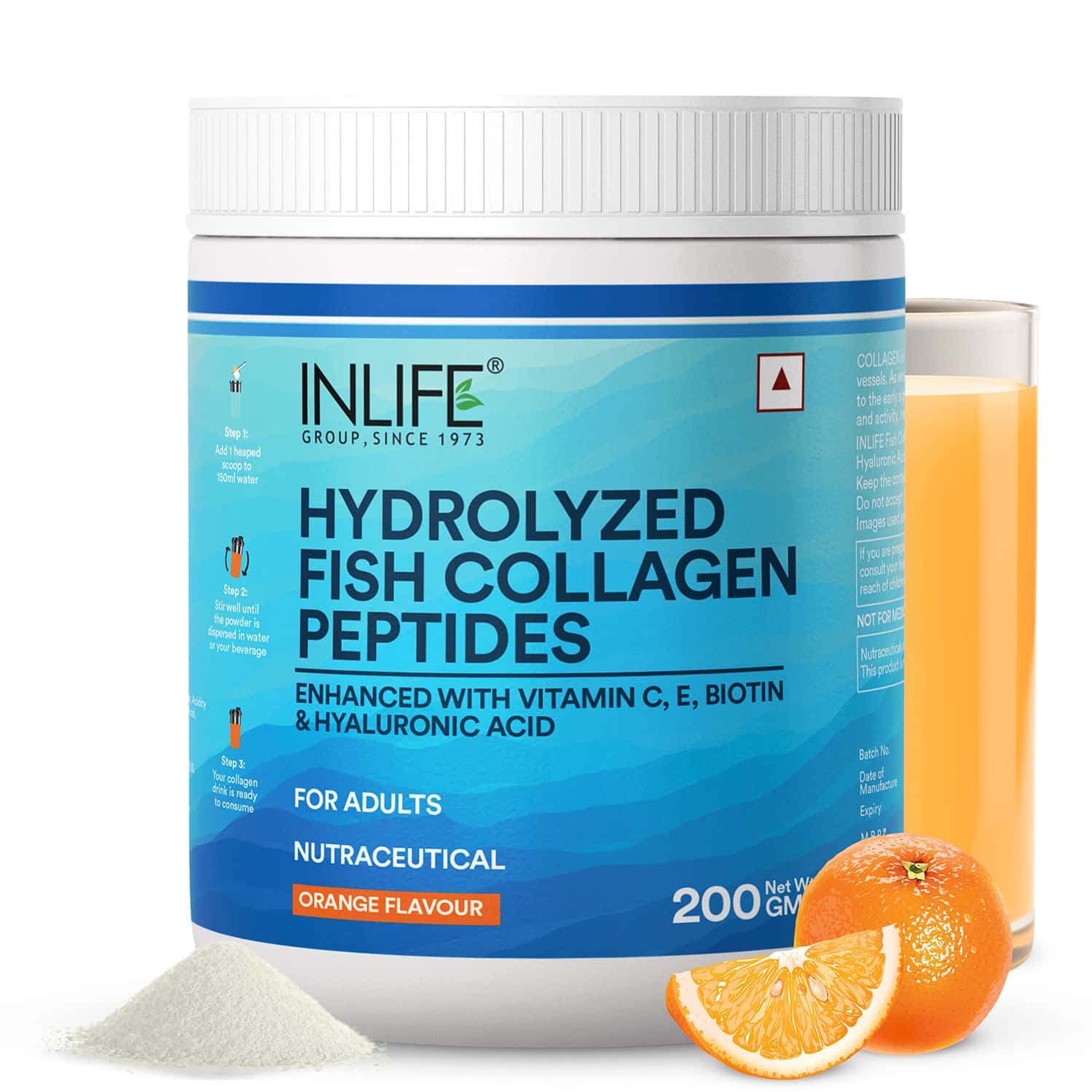 Inlife Marine Collagen Powder | Fish Collagen Peptides Supplements For Skin | Unisex (orange | 200g)