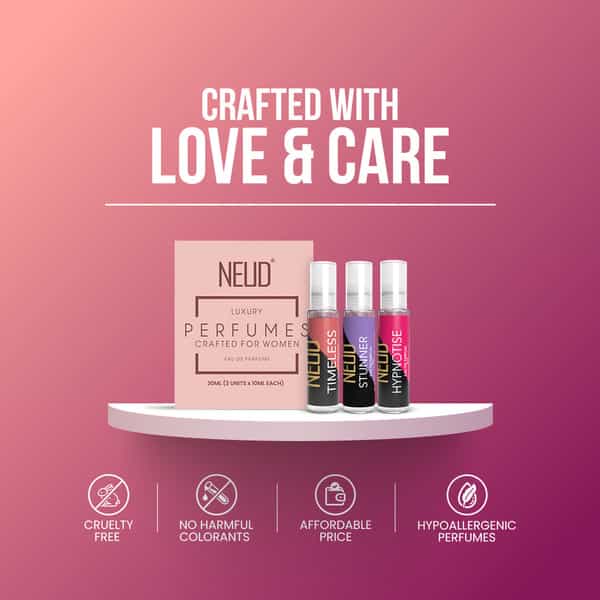 Neud Luxury Perfume Gift Set For Women | Fruity| Rose| Musk - 3 X 10Ml Vials