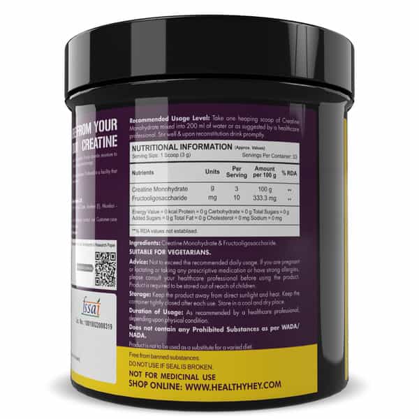 Healthyhey Sports Creatine Monohydrate 100G - 33 Servings (Unflavoured 100G)