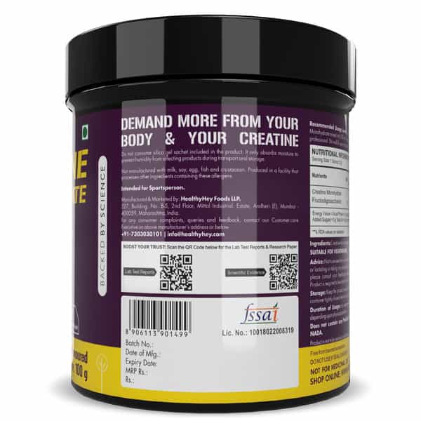 Healthyhey Sports Creatine Monohydrate 100G - 33 Servings (Unflavoured 100G)