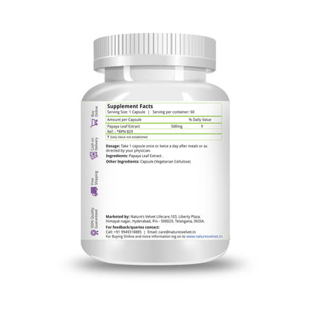 Natures Velvet Papaya Leaf Extract 500mg | 60 Veg Capsules