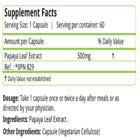 Natures Velvet Papaya Leaf Extract 500mg | 60 Veg Capsules