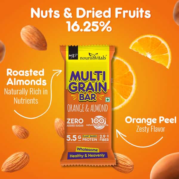 Nourishvitals Multigrain Orange & Almond Bar Naturally Rich In Vitamins & Minerals 200G