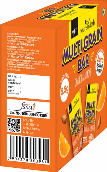 Nourishvitals Multigrain Orange & Almond Bar Naturally Rich In Vitamins & Minerals 200G
