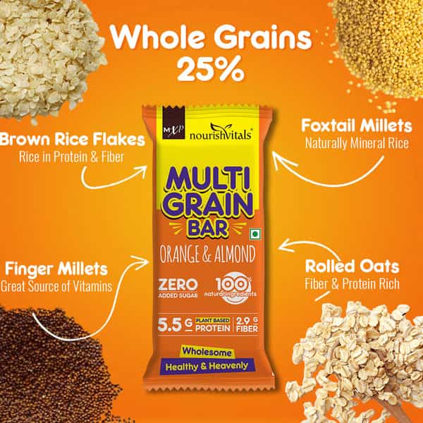 Nourishvitals Multigrain Orange & Almond Bar Naturally Rich In Vitamins & Minerals 200G