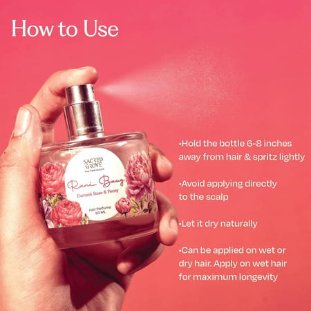 Sacred Grove Rani Baug Damask Rose & Peony Hair Perfume For Women | Alcohol Free - 50ml