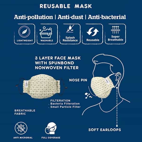 Carriall Adult Unisex 3 Layer Reusable Washable Cotton Mask (Camsl049) Pack Of 3