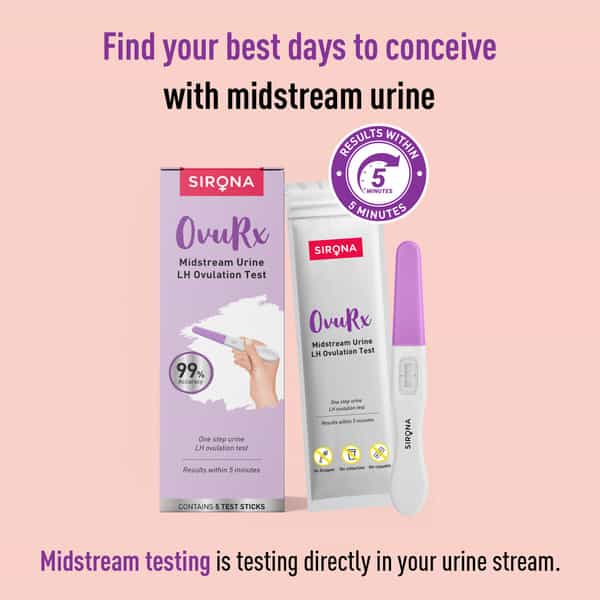 Sirona Ovurx Midstream Urine Lh Ovulation Testing Kit | Rapid Results In 5Mins | Pack Of 5 Strips