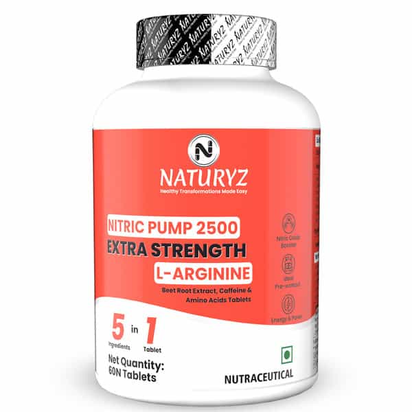 Naturyz Nitric Oxide Pump 2500 L-Arginine Citrulline Caffeine For Pre-Workout & Stamina - 60 Tablets