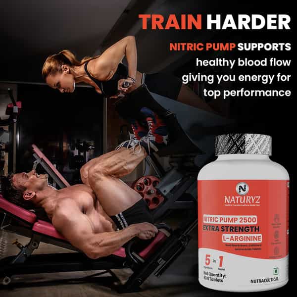 Naturyz Nitric Oxide Pump 2500 L-Arginine Citrulline Caffeine For Pre-Workout & Stamina - 60 Tablets