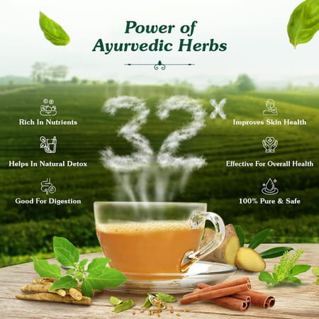 Shuddhi 32 Herbs Tea With Green Tea | Elaichi | Brahmi | Tulsi | Body Detox And Wellness | 30gm