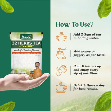 Shuddhi 32 Herbs Tea With Green Tea | Elaichi | Brahmi | Tulsi | Body Detox And Wellness | 30gm