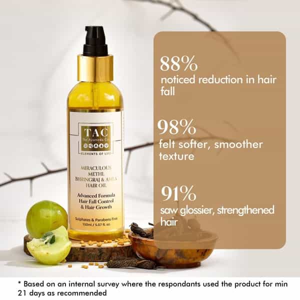 Tac - The Ayurveda Co.bhringraj Amla Hair Oil For Hair Fall Control With Methi - 150Ml