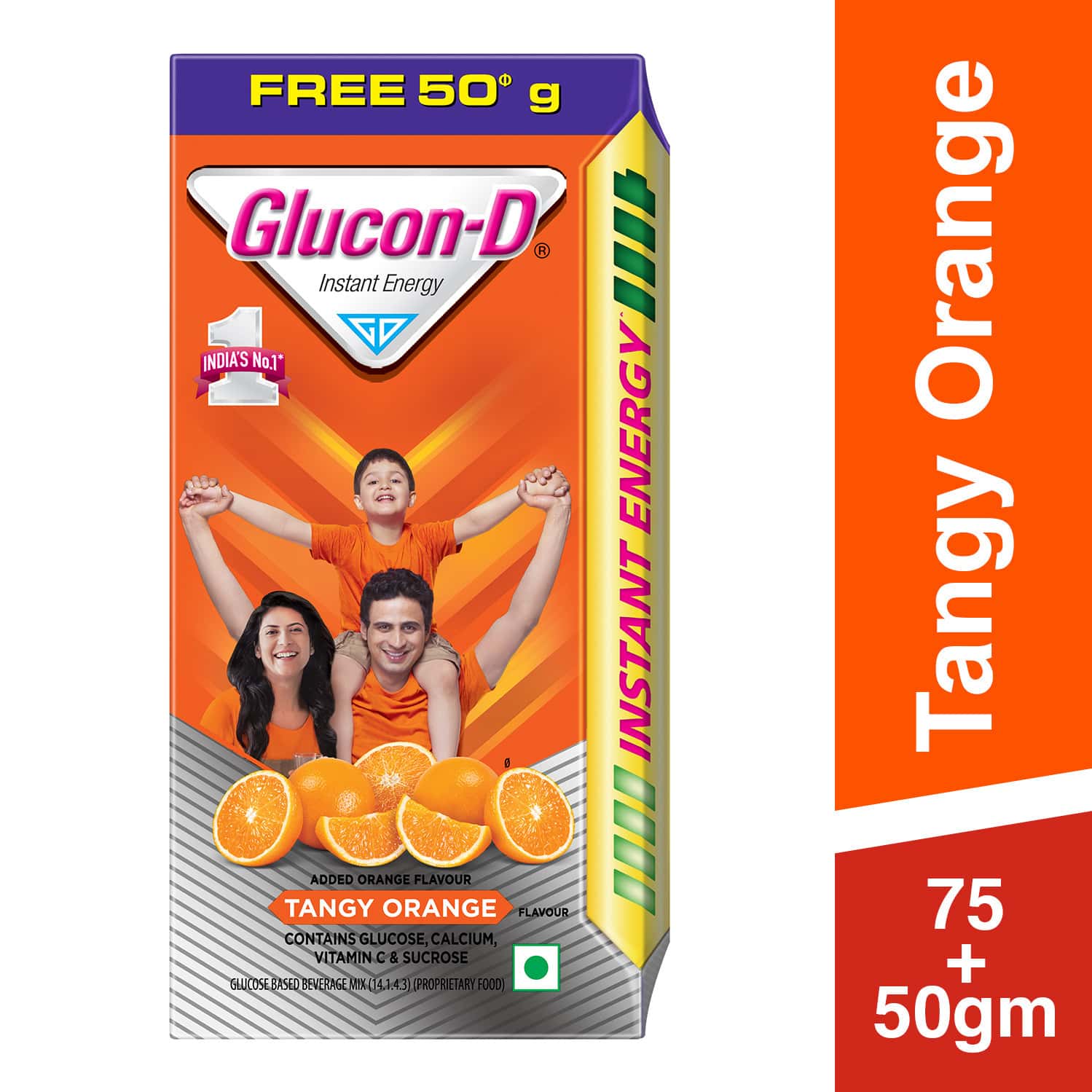 Glucon-d Tangy Orange With 3 Benefits Of Energy | Recovery | And Immunity | 75 G ( Get Extra 50 G)