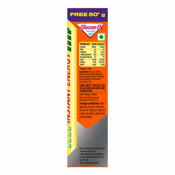 Glucon-D Tangy Orange With 3 Benefits Of Energy | Recovery | And Immunity | 75 G ( Get Extra 50 G)