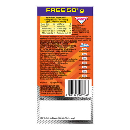 Glucon-D Tangy Orange With 3 Benefits Of Energy | Recovery | And Immunity | 75 G ( Get Extra 50 G)