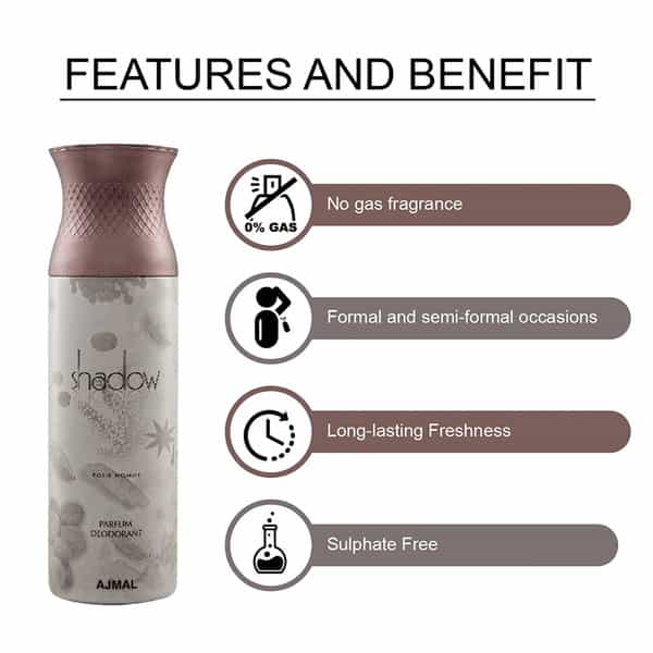 Ajmal Desert Rose Edp Floral 100Ml For Women And Shadow Homme Deodorant 200Ml For Men+ 2 Parfum