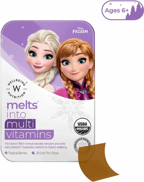 Wellbeing Nutrition Frozen Elsa & Anna Melts - Kids Organic Multivitamin - Mixed Berry (30 Strips)