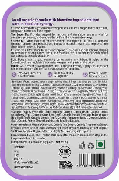 Wellbeing Nutrition Frozen Elsa & Anna Melts - Kids Organic Multivitamin - Mixed Berry (30 Strips)
