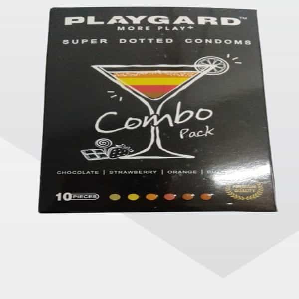 Playgard More Play+ Super Dotted Combo Pack Butterscotch Chocolate Orange Strawberry Condom 10 No's